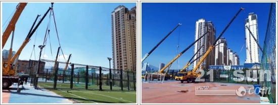 徐工起重機(jī)在大學(xué)里建設(shè)室內(nèi)運(yùn)動(dòng)場(chǎng)所